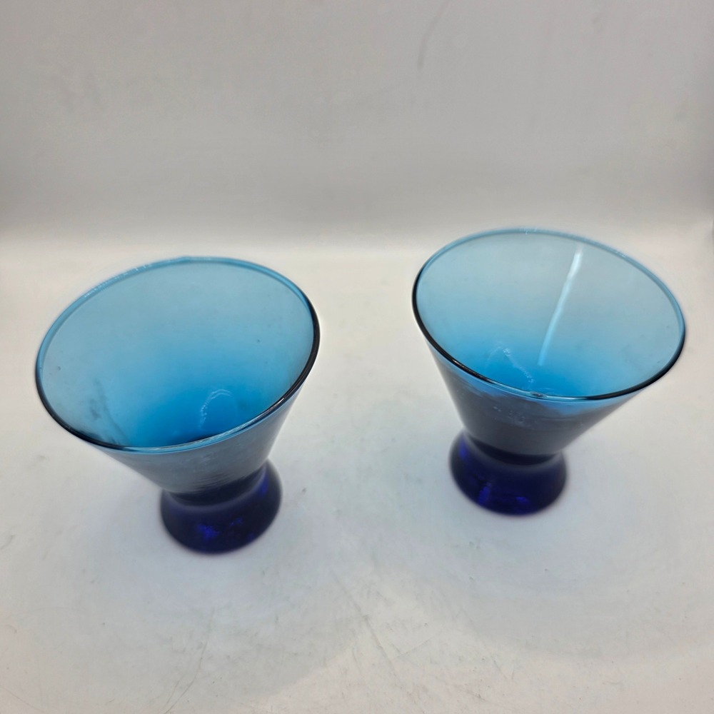 Vintage Cobalt Blue Flared Glass Shot Cordial Glasses Set of 2 Weighted Base